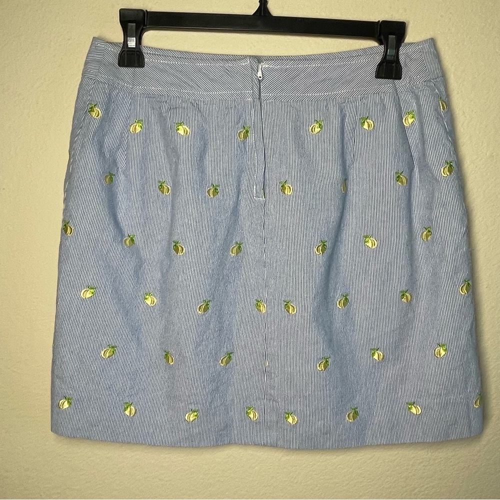 Lilly Pulitzer Lemon Embroidered Seersucker Blue Yellow Skirt - Picture 6 of 7